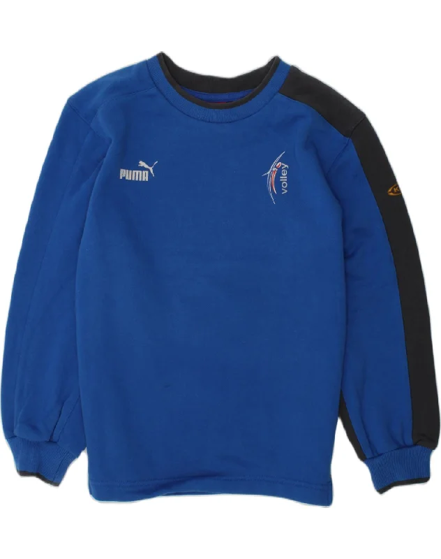 men's hoodie for fall season -PUMA Boys Volley Graphic Sweatshirt Jumper 9-10 Years Navy Blue Cotton