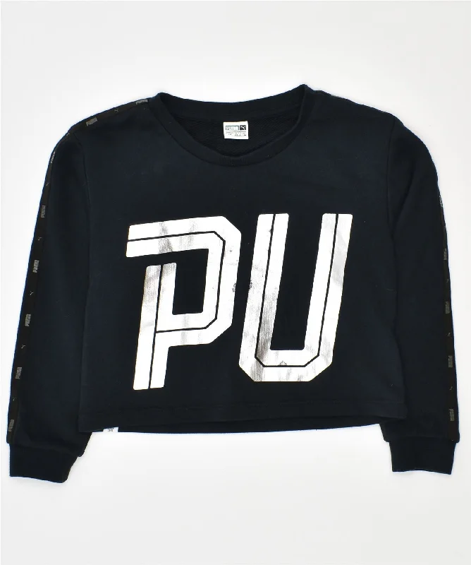 men's oversized hoodies -PUMA Girls Crop Graphic Sweatshirt Jumper 7-8 Years Black