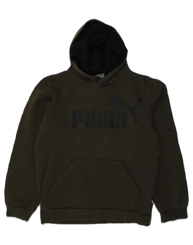 men's hoodie with bold prints -PUMA Girls Graphic Hoodie Jumper 11-12 Years large  Khaki Cotton