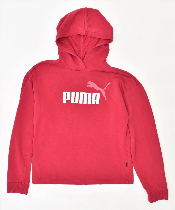 men's hoodies for winter -PUMA Girls Graphic Hoodie Jumper 15-16 Years Pink Cotton