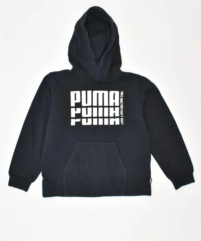 men's light hoodie for spring -PUMA Girls Graphic Hoodie Jumper 7-8 Years Black Cotton