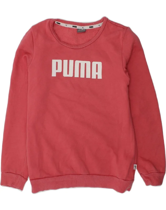 men's hoodie for layering in cold -PUMA Girls Graphic Sweatshirt Jumper 11-12 Years Pink Cotton