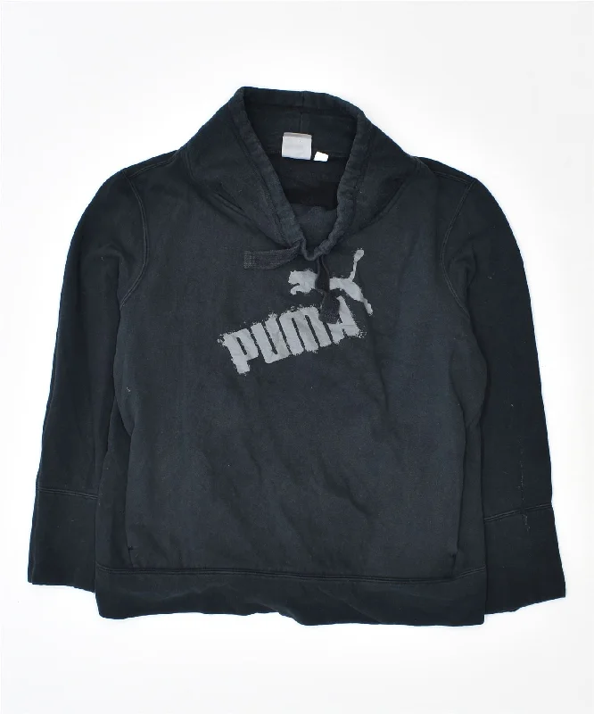 men's fleece zip-up hoodies -PUMA Girls Graphic Sweatshirt Jumper 15-16 Years Black Cotton