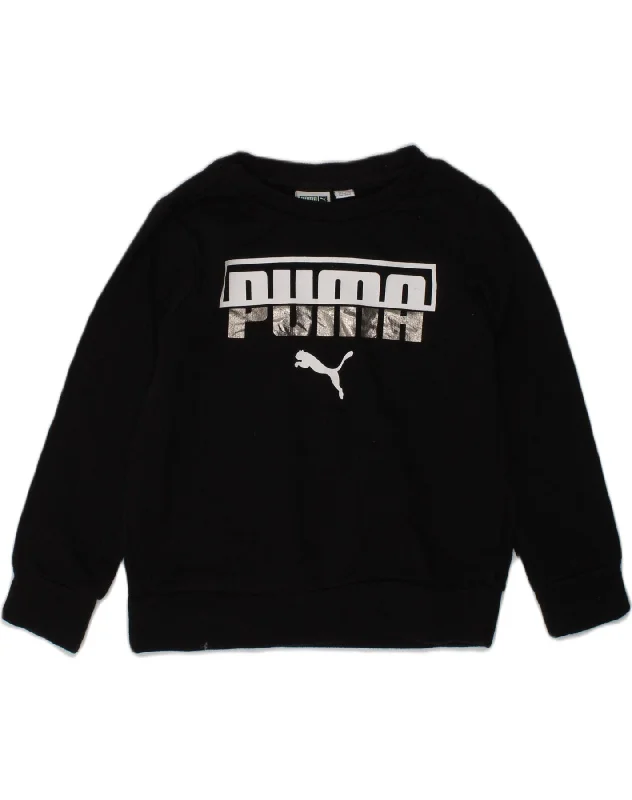 men's printed fleece sweatshirts -PUMA Girls Graphic Sweatshirt Jumper 3-4 Years Black Cotton