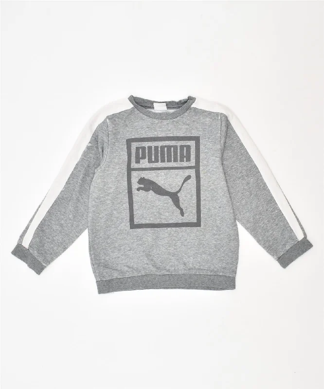 men's hoodie for hiking -PUMA Girls Graphic Sweatshirt Jumper 3-4 Years Grey Cotton