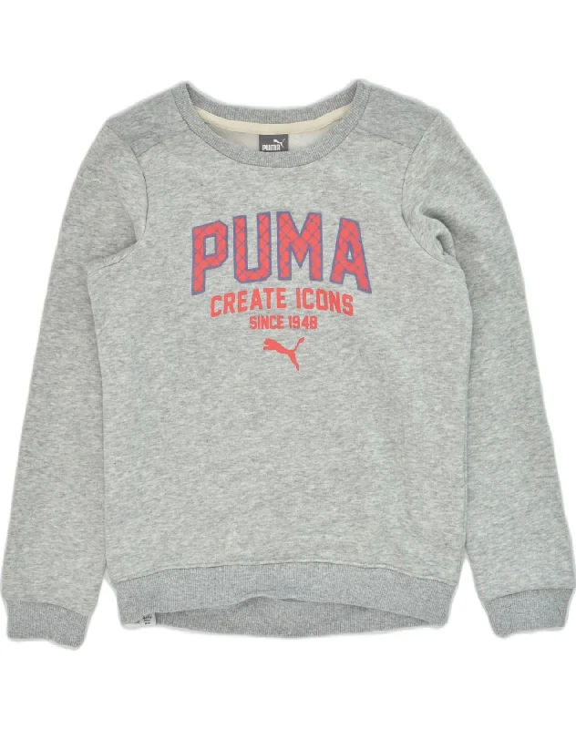 men's graphic sweatshirts with hoods -PUMA Girls Graphic Sweatshirt Jumper 9-10 Years Grey Cotton