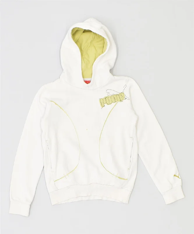 men's hoodie for cold weather -PUMA Girls Hoodie Jumper 9-10 Years White Cotton