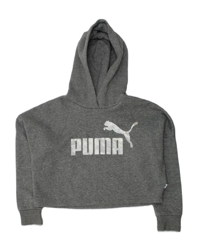 men's zip hoodie with drawstrings -PUMA Girls Oversized Crop Hoodie Jumper 9-10 Years Grey