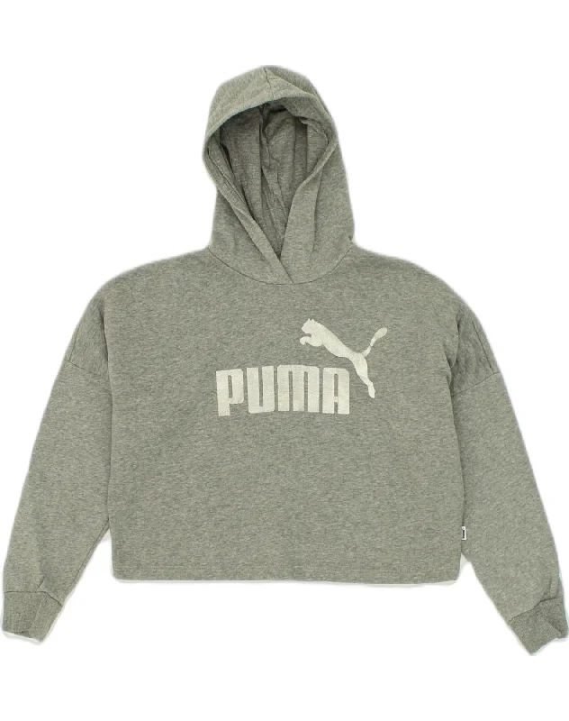 men's cotton blend hoodies -PUMA Girls Oversized Graphic Hoodie Jumper 11-12 Years Grey Cotton