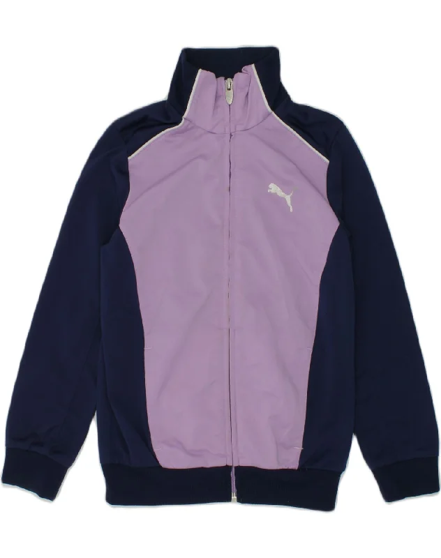 men's heavy-duty jackets for winter -PUMA Girls Tracksuit Top Jacket 7-8 Years Small Navy Blue Colourblock