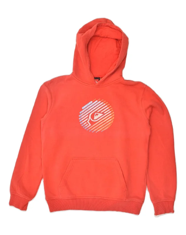 men's hoodie sweatshirt -QUIKSILVER Boys Graphic Hoodie Jumper 15-16 Years Orange Cotton