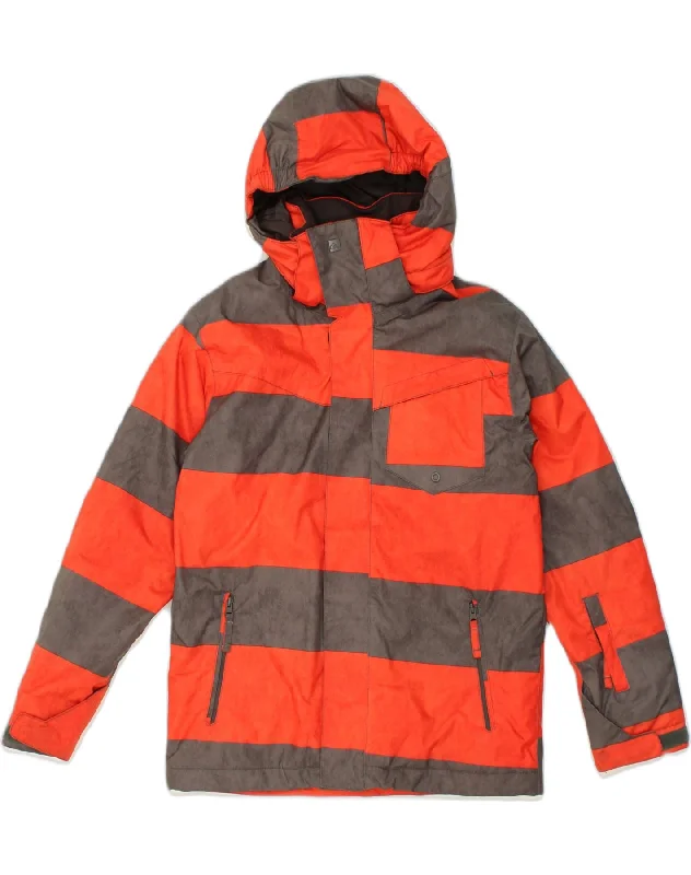 men's winter jackets with hood -QUIKSILVER Boys Hooded Padded Jacket 13-14 Years Large Red Striped