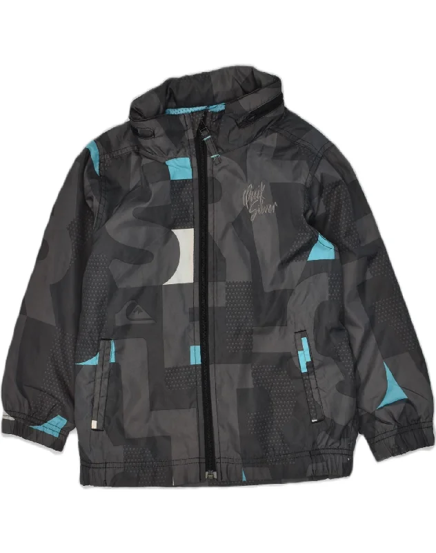 men's stylish denim jackets -QUIKSILVER Boys Hooded Windbreaker Jacket 4-5 Years Grey Geometric Nylon