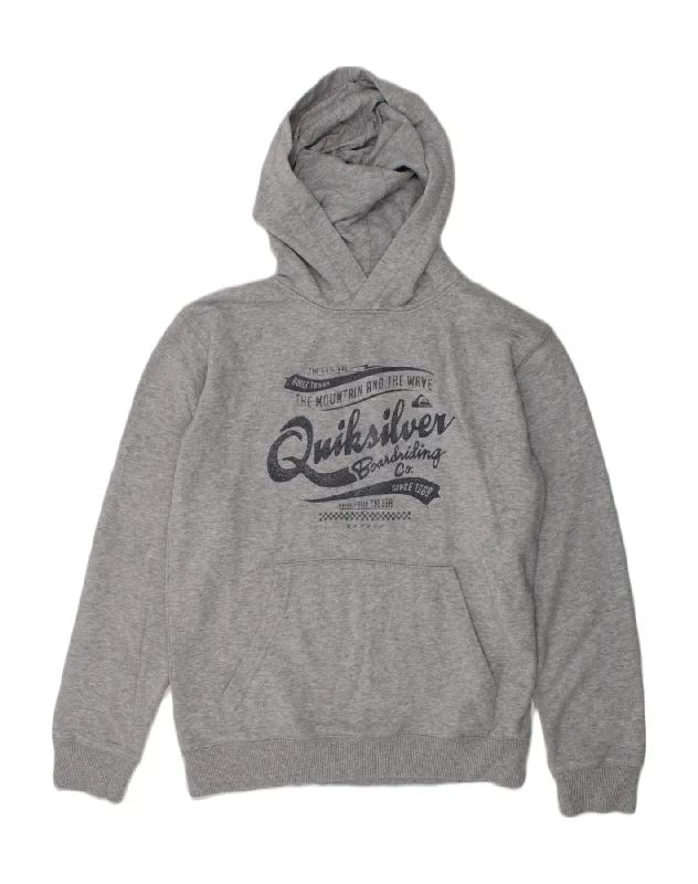 men's trendy oversized hoodies -QUIKSILVER Girls Graphic Hoodie Jumper 9-10 Years Small  Grey Cotton