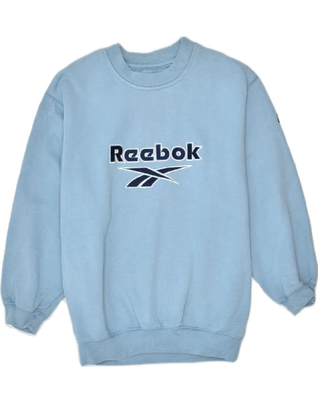 men's hoodie for running -REEBOK Boys Graphic Sweatshirt Jumper 8-9 Years Blue Cotton