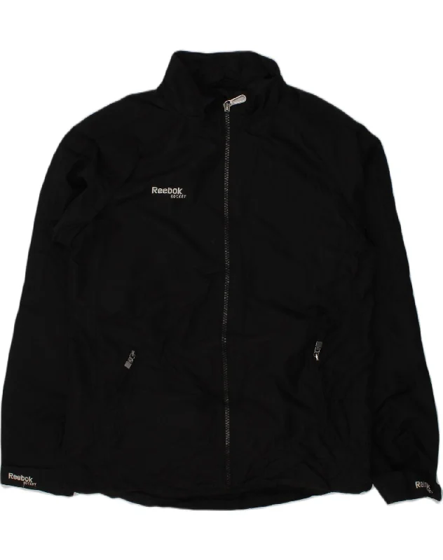 men's waterproof puffer jackets -REEBOK Boys Tracksuit Top Jacket 11-12 Years Large Black Polyester