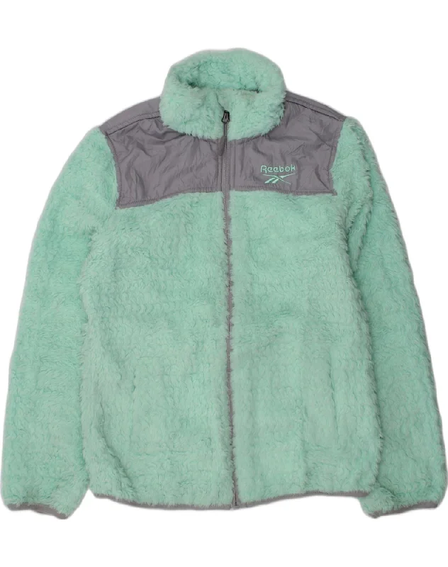 men's leather jackets -REEBOK Girls Fleece Jacket 10-11 Years Medium Blue Colourblock Polyester