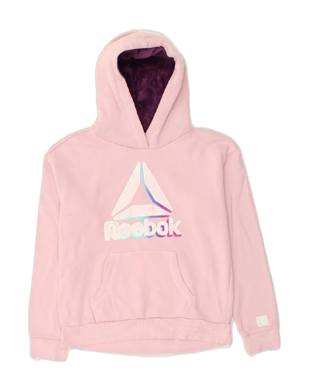 men's hoodie for chilly evenings -REEBOK Girls Graphic Hoodie Jumper 15-16 Years 2XL Pink Cotton