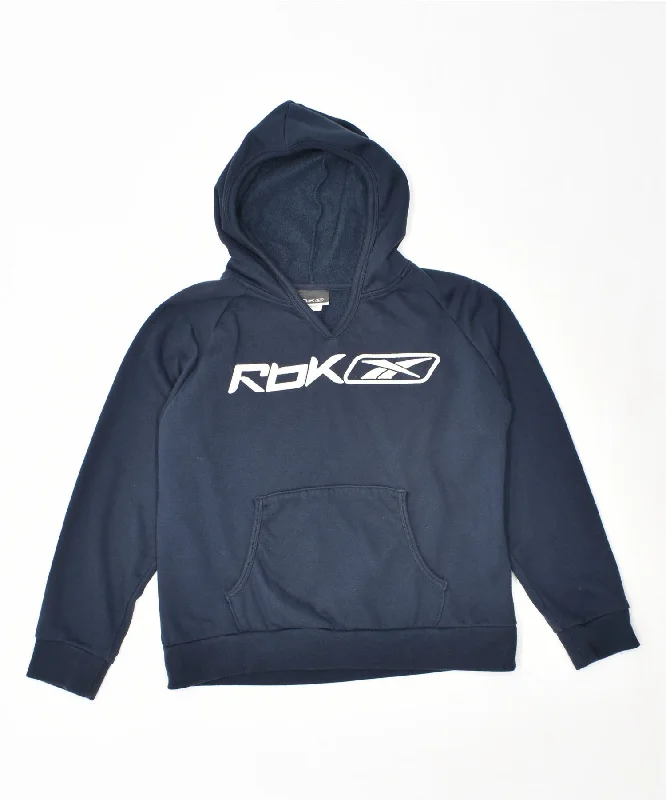 men's hoodie for exercise -REEBOK Girls Graphic Hoodie Jumper 15-16 Years XL Navy Blue Polyester