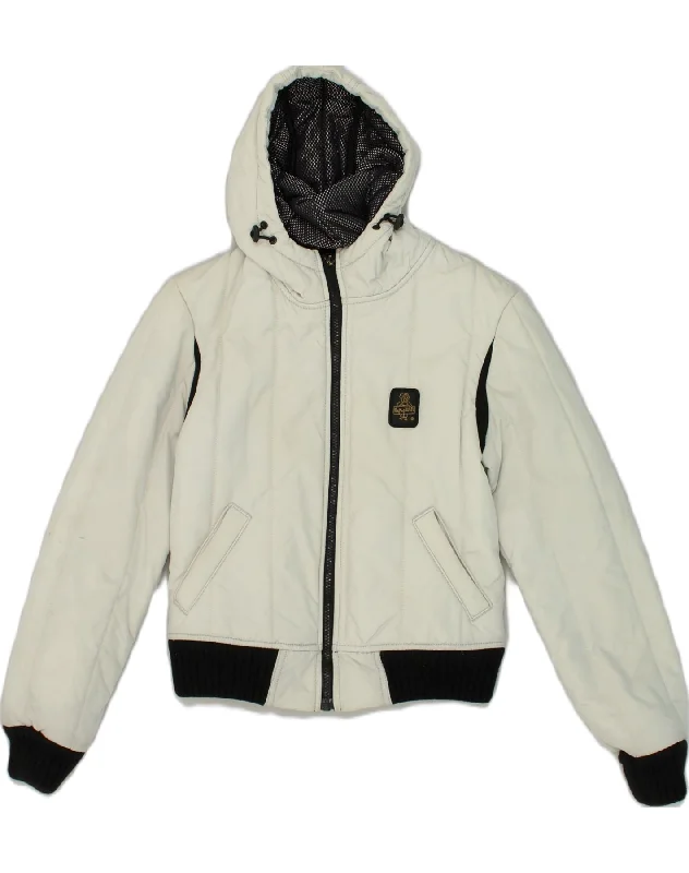 men's slim-fit jackets -REFRIGIWEAR Boys Hooded Bomber Jacket 12-13 Years Medium White Colourblock