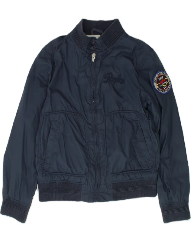 men's parka jackets for cold weather -REPLAY Boys Bomber Jacket 11-12 Years Small Navy Blue