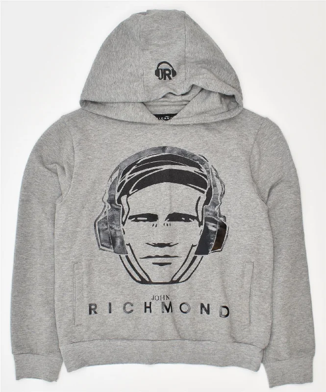 men's athletic hoodies -RICHMOND Girls Graphic Hoodie Jumper 11-12 Years Grey Cotton