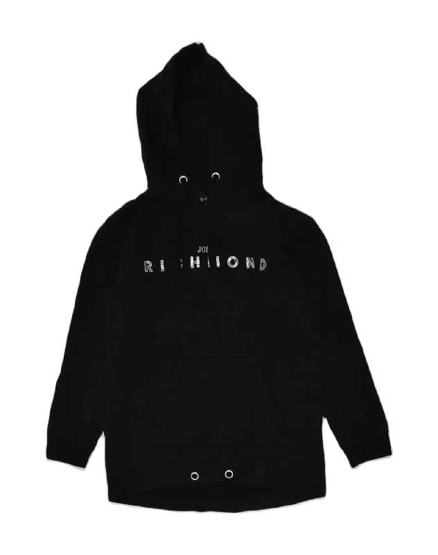 men's zip-up hoodies -RICHMOND Girls Graphic Hoodie Jumper 9-10 Years Black Cotton