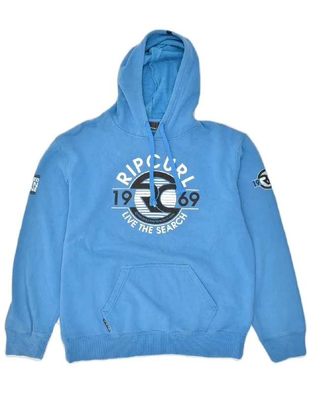 men's graphic print hoodies -RIP CURL Boys Graphic Hoodie Jumper 15-16 Years Blue Cotton