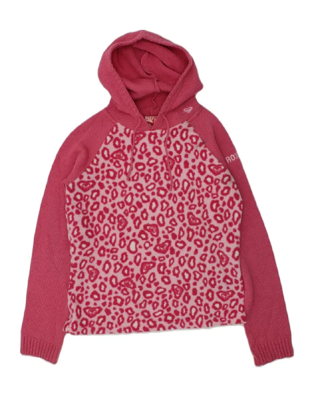 men's eco-friendly sweatshirt hoodies -ROXY Girls Fleece Hoodie Jumper 13-14 Years Pink Polyester