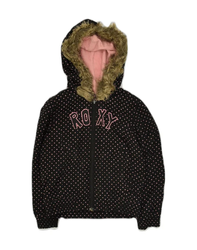 men's stylish black jackets -ROXY Girls Hooded Windbreaker Jacket 6-7 Years Black Polka Dot Nylon