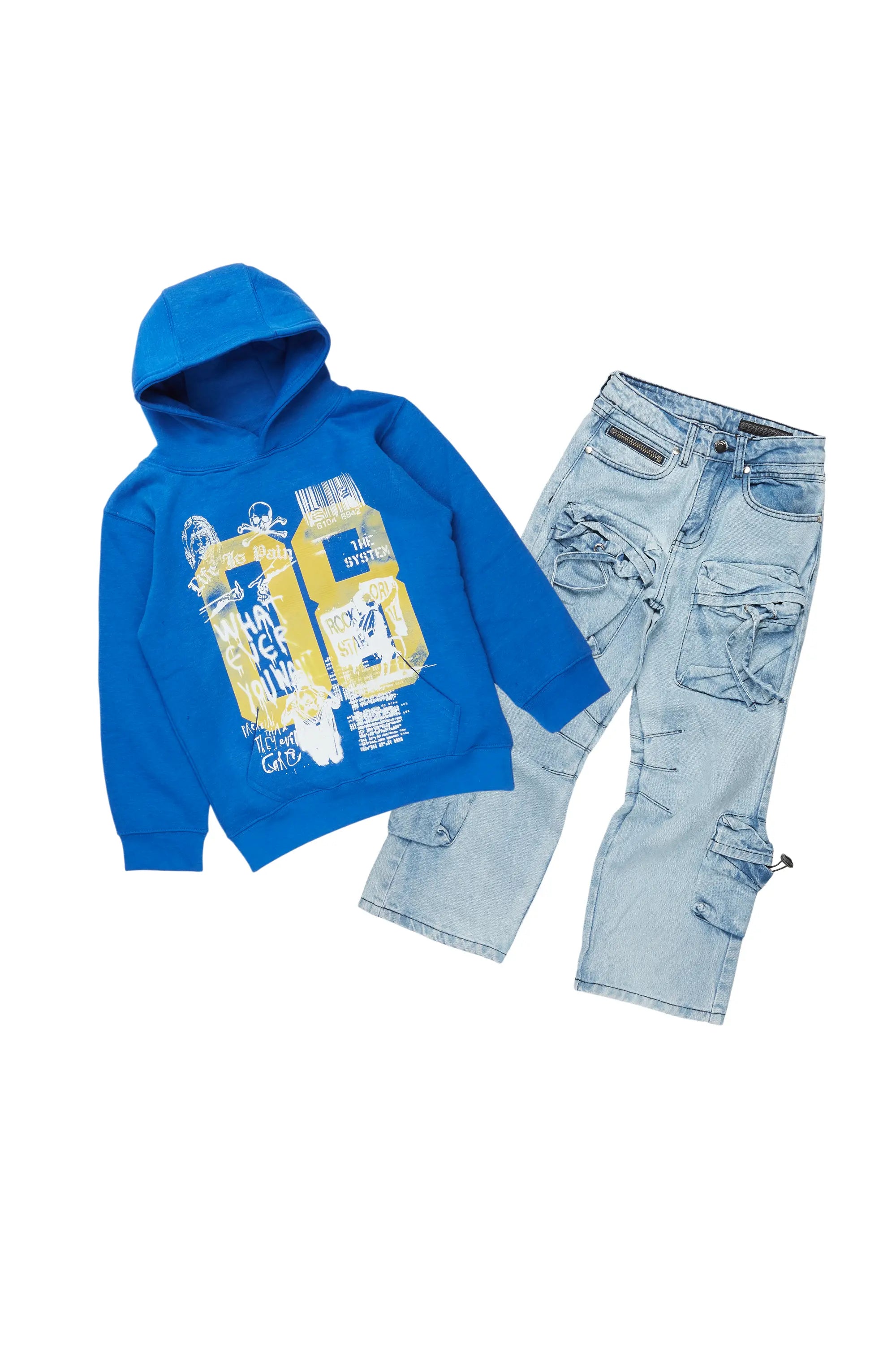 men's hoodie for gym -Boys Beau Royal Blue Hoodie/Baggy Fit Jean Set