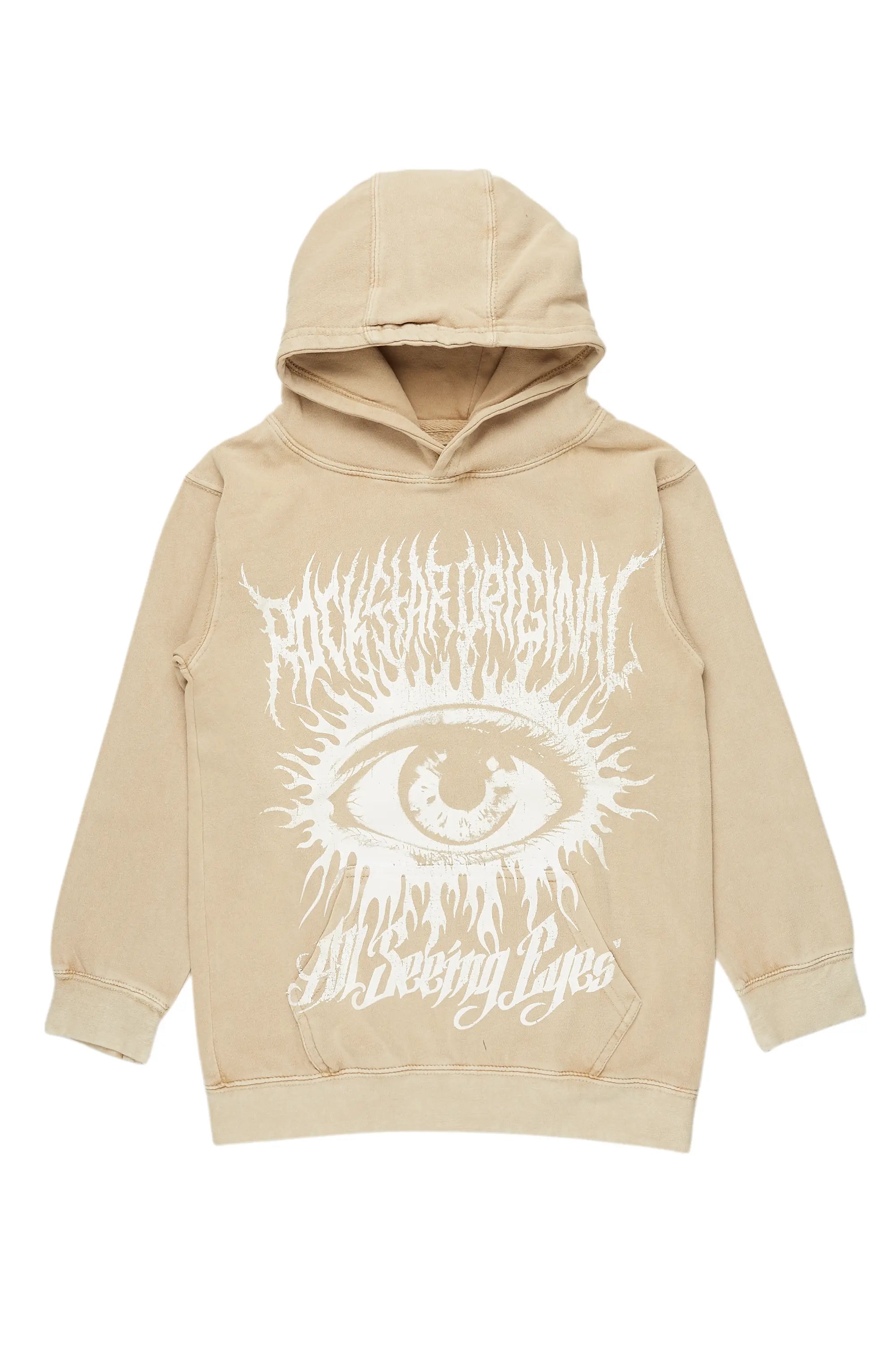 men's hoodie for hiking -Boys All Eyes Vintage Beige Graphic Hoodie