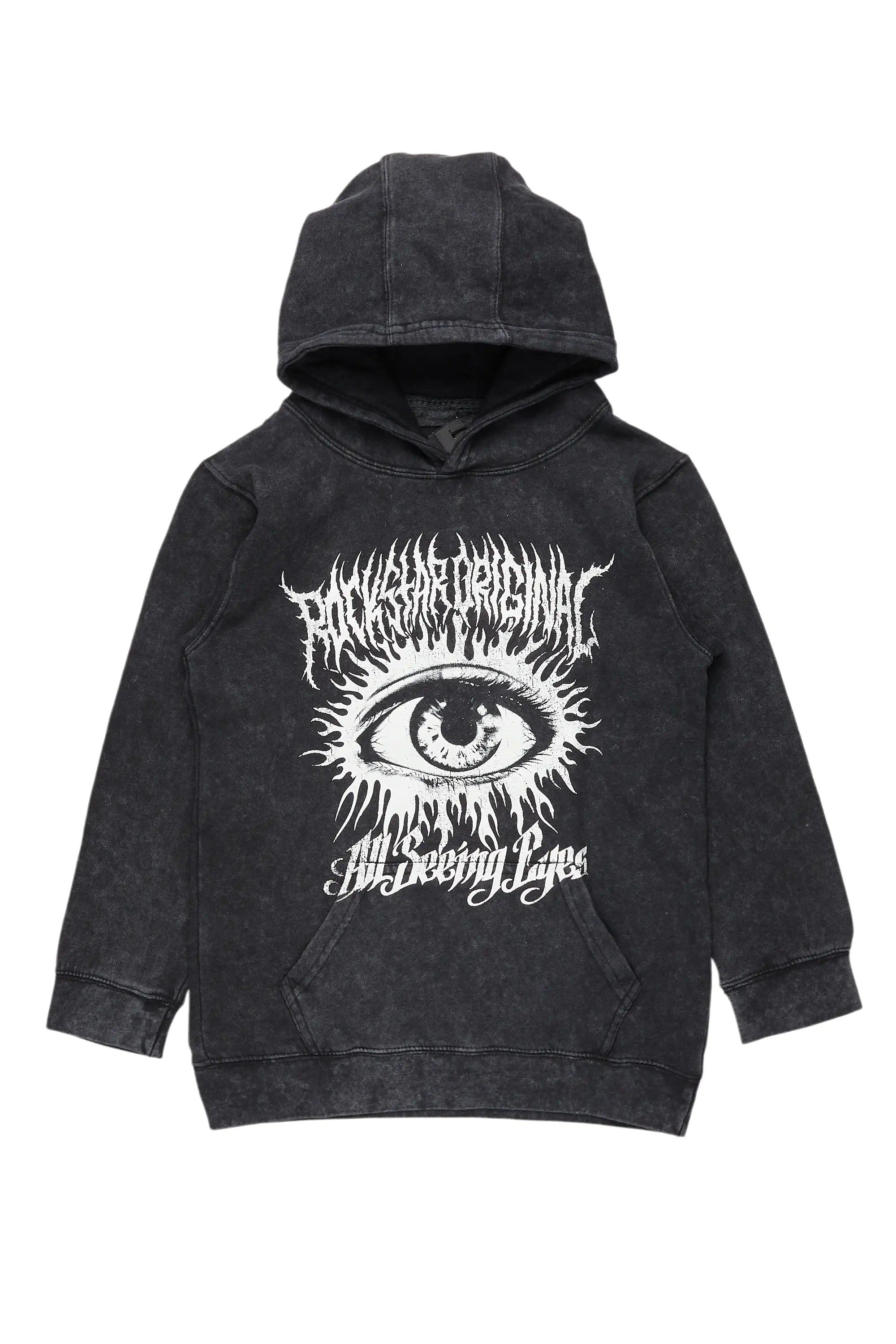 men's light hoodie for spring -Boys All Eyes Vintage Black Graphic Hoodie