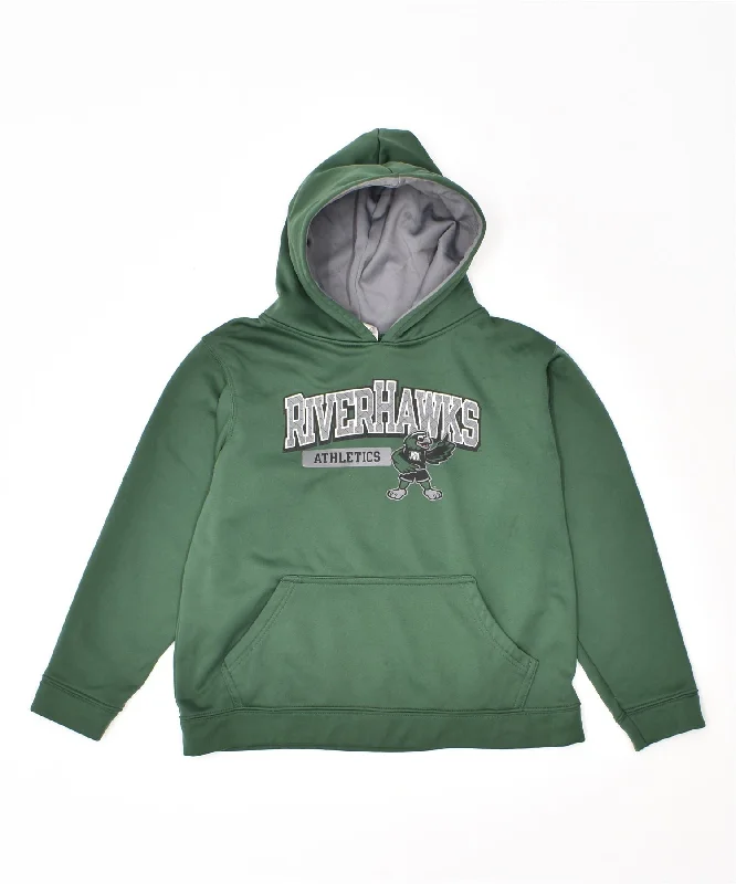 men's hoodie with unique design -RUSSELL ATHLETIC Boys Graphic Hoodie Jumper 10-11 Years Large Green