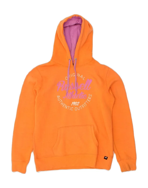 men's fleece zip-up hoodies -RUSSELL ATHLETIC Boys Graphic Hoodie Jumper 13-14 Years Orange Cotton