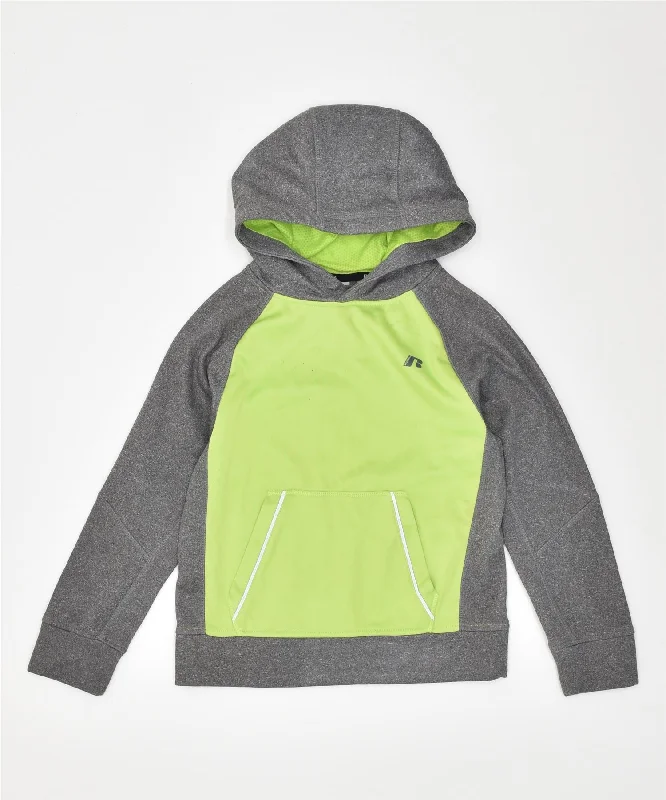 men's colorful hoodies -RUSSELL ATHLETIC Boys Hoodie Jumper 7-8 Years Medium Grey Polyester