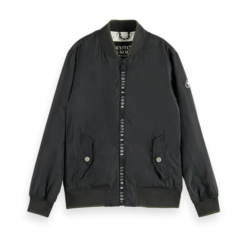 men's tailored outdoor jackets -Scotch & Soda Boys Black Water Repellent Bomber Jacket