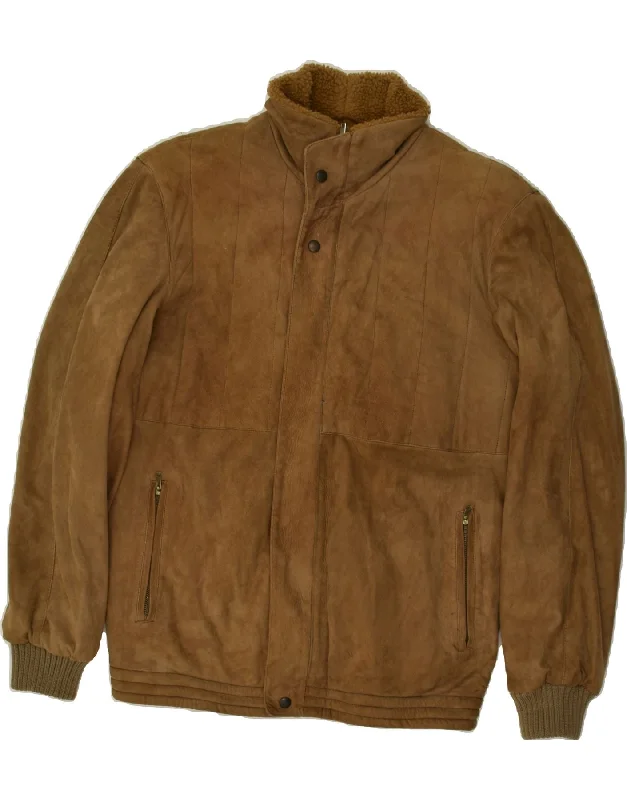 men's varsity jackets -SCOUT Mens Suede Bomber Jacket IT 48 Medium Brown Leather