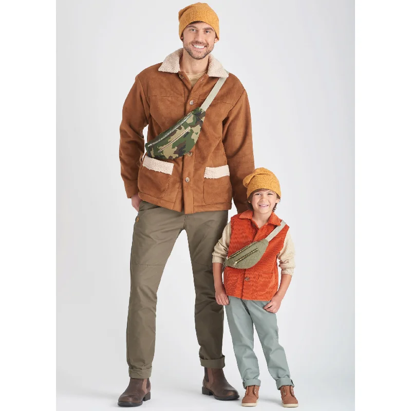 men's winter jackets -Simplicity Men's/Boys Jacket, Waistcoat, Hat and Crossbody Bag S9694