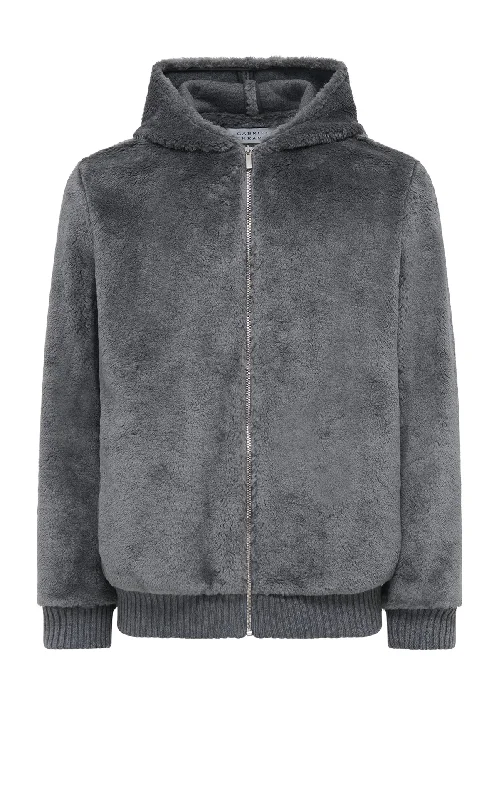 men's classic jackets -Tom Hoody Jacket in Dark Grey Virgin Wool Silk Cashmere Fur