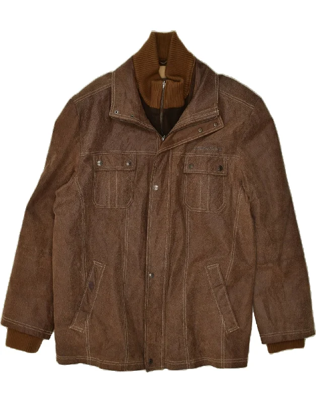 men's stylish denim jackets -TOM TAILOR Mens Leather Jacket UK 44 2XL Brown Leather