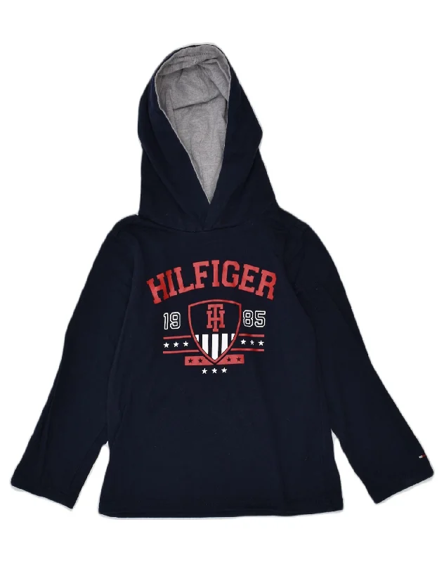 men's hoodie for cold weather -TOMMY HILFIGER Boys Graphic Hoodie Jumper 4-5 Years Navy Blue Cotton