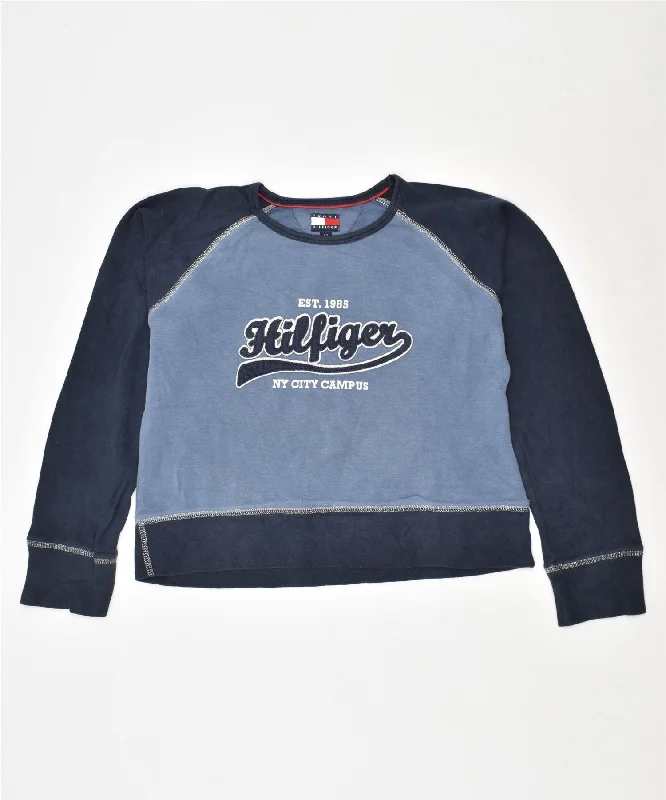 men's oversized hoodies -TOMMY HILFIGER Boys Graphic Sweatshirt Jumper 11-12 Years Blue Cotton