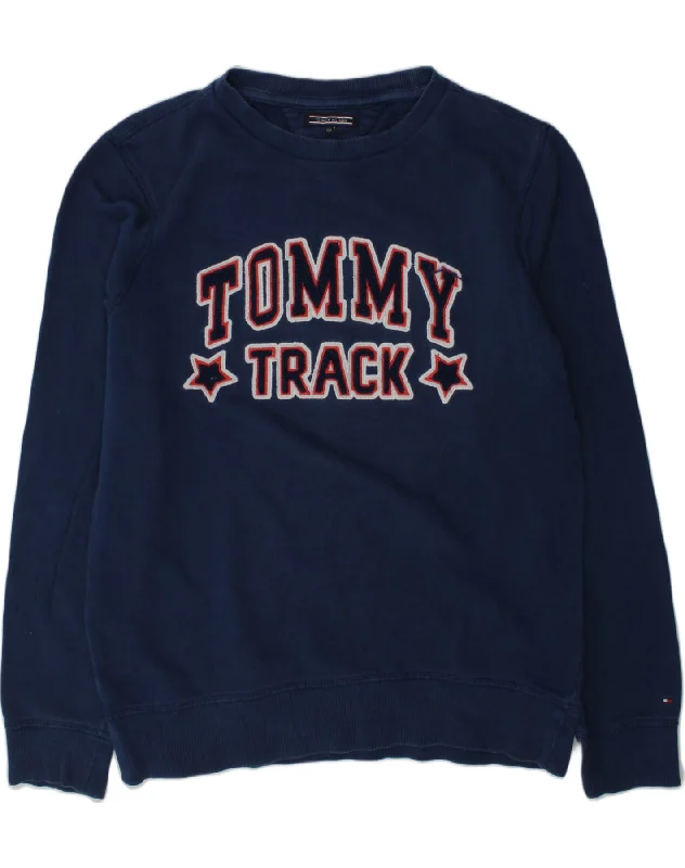 men's graphic design hoodie sweatshirts -TOMMY HILFIGER Boys Graphic Sweatshirt Jumper 14-15 Years Navy Blue Cotton