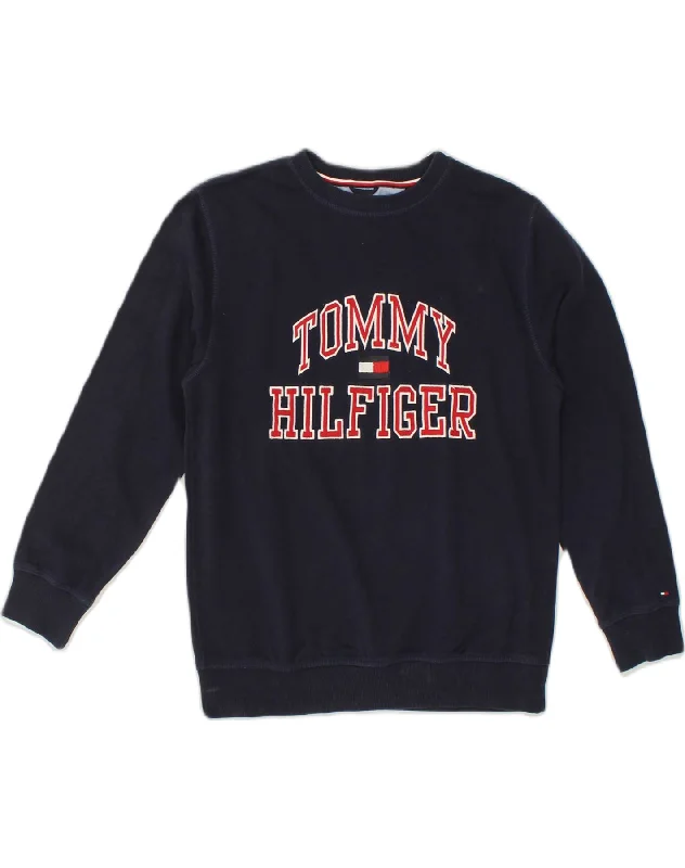 men's graphic sweatshirts with hoods -TOMMY HILFIGER Boys Graphic Sweatshirt Jumper 15-16 Years Large Navy Blue