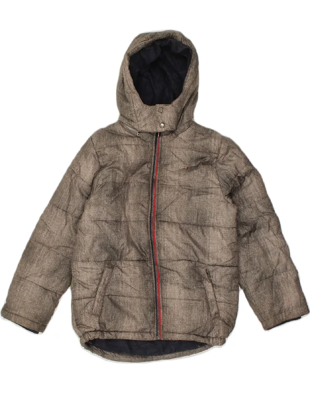 men's winter jackets with hood -TOMMY HILFIGER Boys Hooded Padded Jacket 15-16 Years XL Grey Polyester