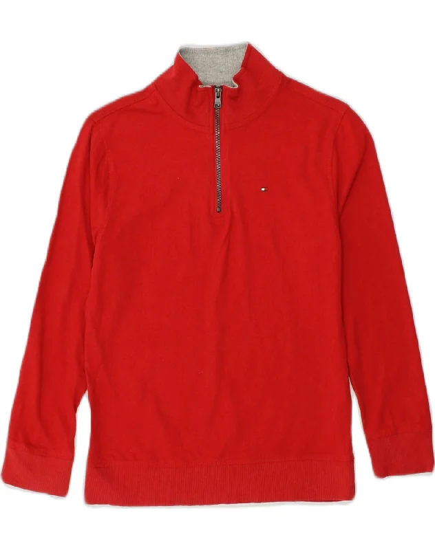 men's hoodie with high collar -TOMMY HILFIGER Boys Zip Neck Sweatshirt Jumper 12-13 Years Medium Red