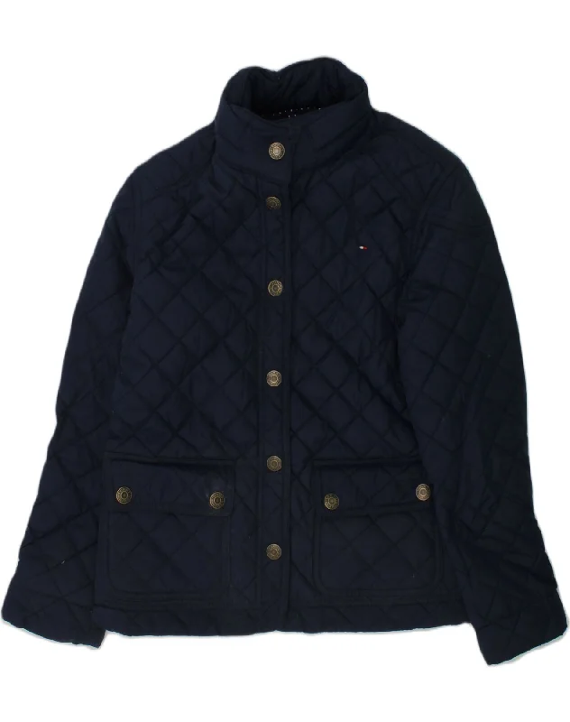 men's fleece jackets -TOMMY HILFIGER Girls Quilted Jacket 9-10 Years Medium Navy Blue Polyester