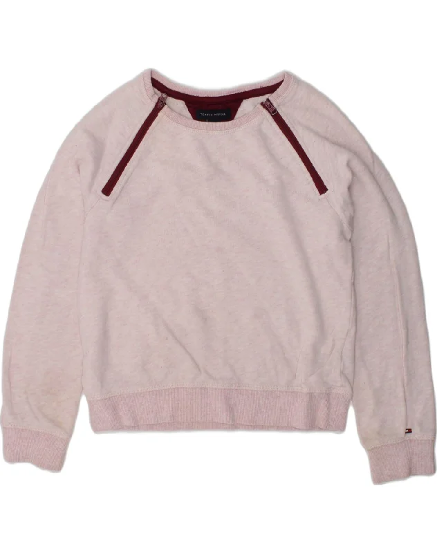 men's pullover sweatshirts -TOMMY HILFIGER Girls Sweatshirt Jumper 8-9 Years Medium Pink Cotton