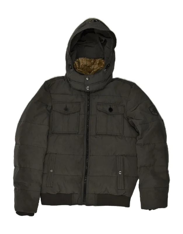 men's stylish black jackets -TOMMY HILFIGER Mens Hooded Padded Jacket UK  40 Large Grey Polyester